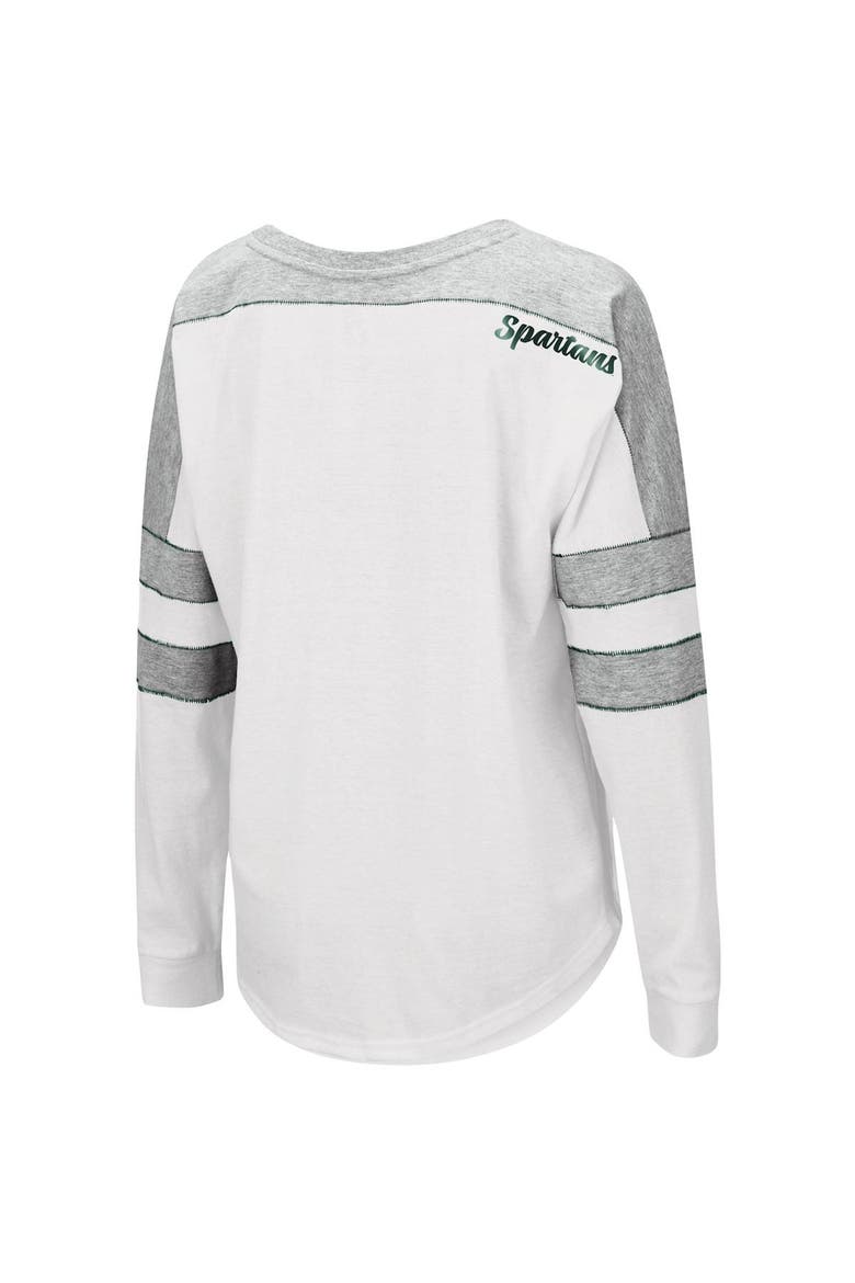 Women's Colosseum White Michigan State Spartans Trey Dolman Long Sleeve T-Shirt, Alternate, color, White