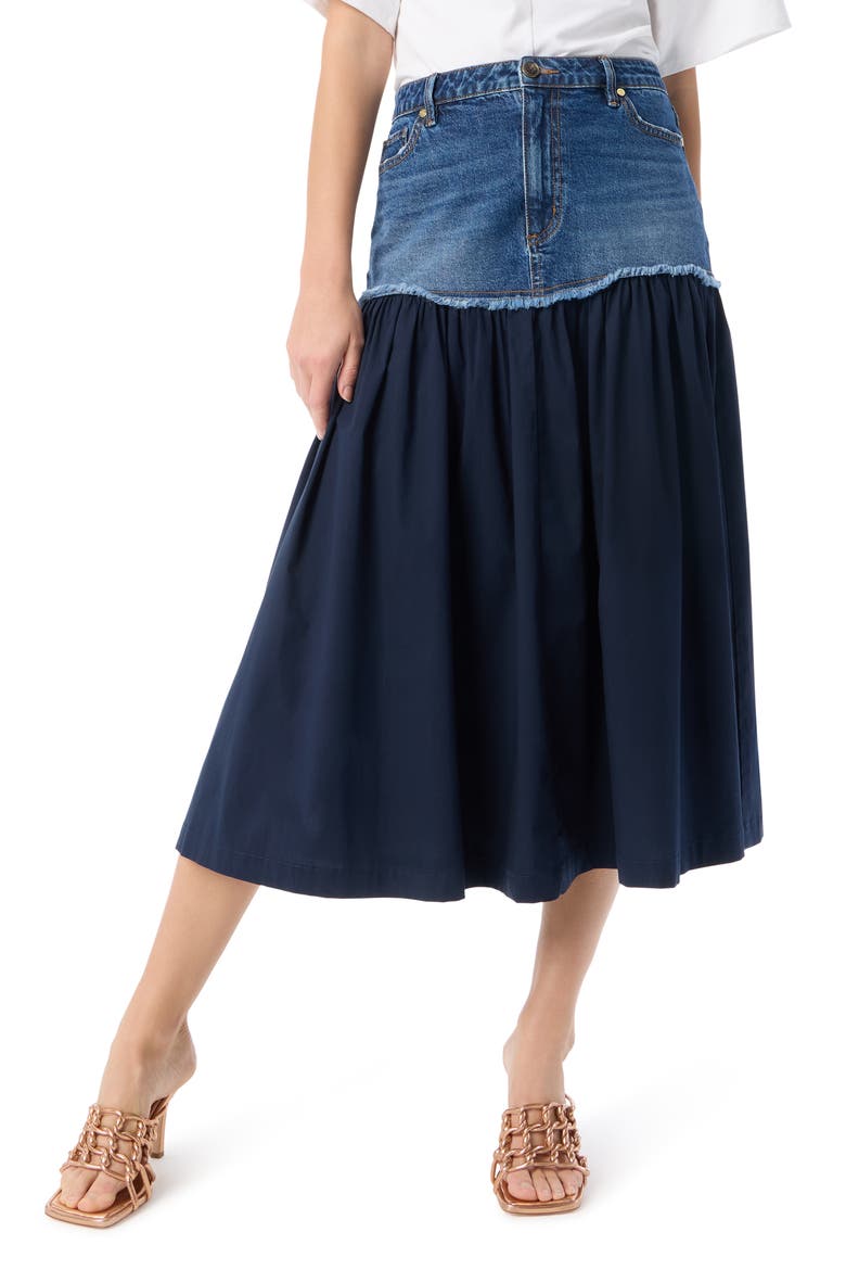 Combo Tiered Denim Maxi Skirt, Main, color, OCEANA WASH / NAVY