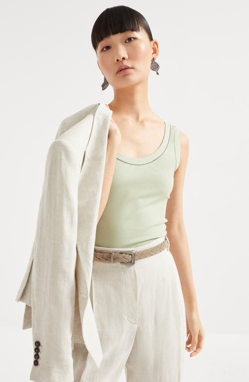 Brunello Cucinelli Ribbed Jersey Tank Top In Mint Green