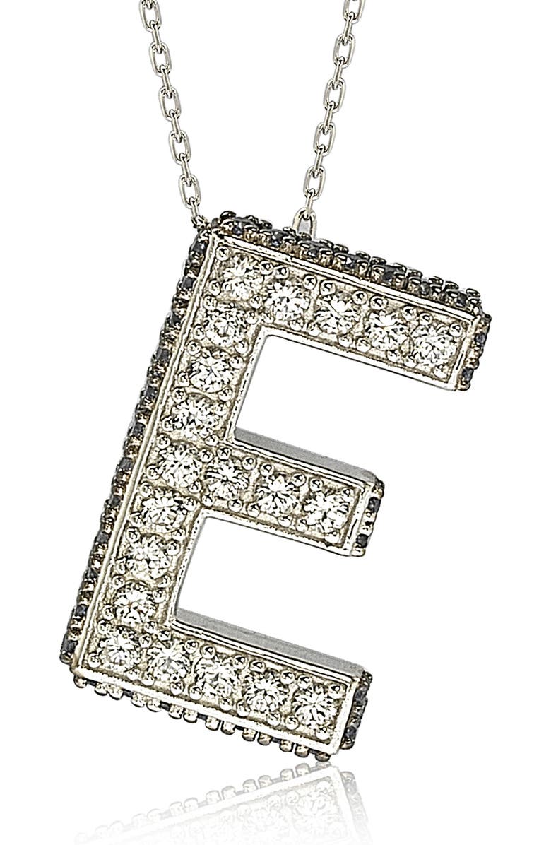 SUZY LEVIAN Sterling Silver Lab Created White & Blue Sapphire Accent Initial Pendant Necklace, Alternate, color, Blue-E