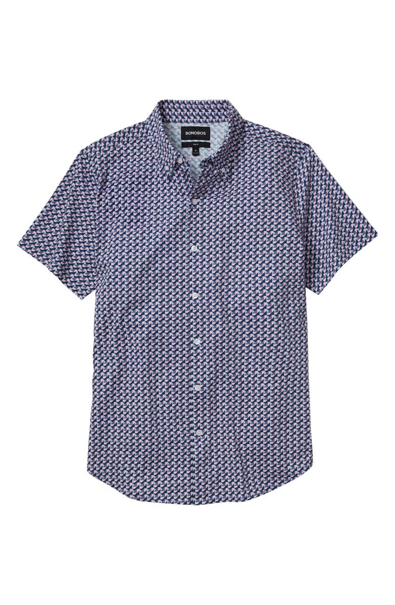 Bonobos Riviera Slim Fit Geo Print Jersey Short Sleeve Button-Down Shirt, Alternate, color, 