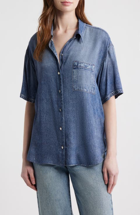 rb Miramar Slink Lounge Connie Trompe L'Oeil Faux Denim Button-Up Shirt