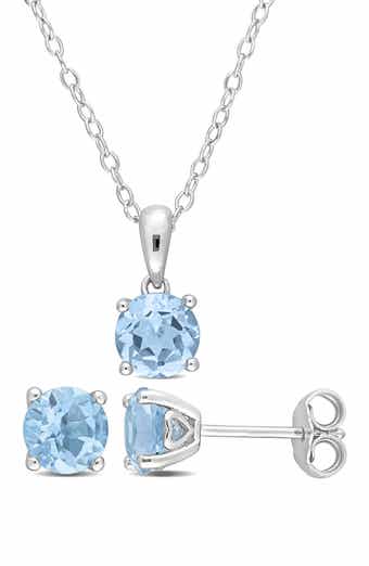 Skye Blue Topaz Stud Earrings & Pendant Necklace Set