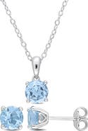 DELMAR Skye Blue Topaz Stud Earrings & Pendant Necklace Set