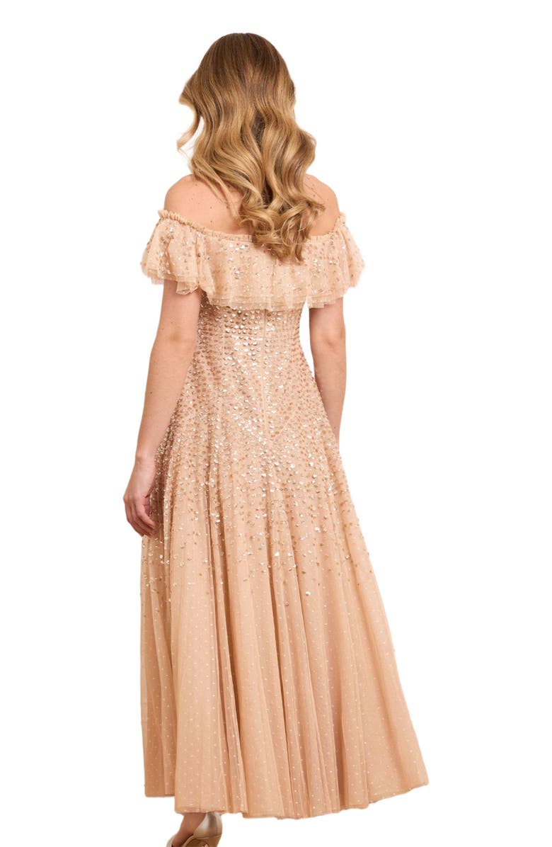 Needle & Thread Dappled Sequin Off-Shoulder Ankle Gown, Alternate, color, Butterscotch