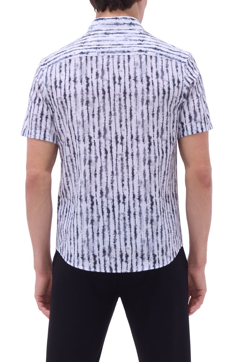 Bugatchi Orson Tie Dye Stripe Short Sleeve Cotton Seersucker Button-Up Shirt, Alternate, color, Zinc