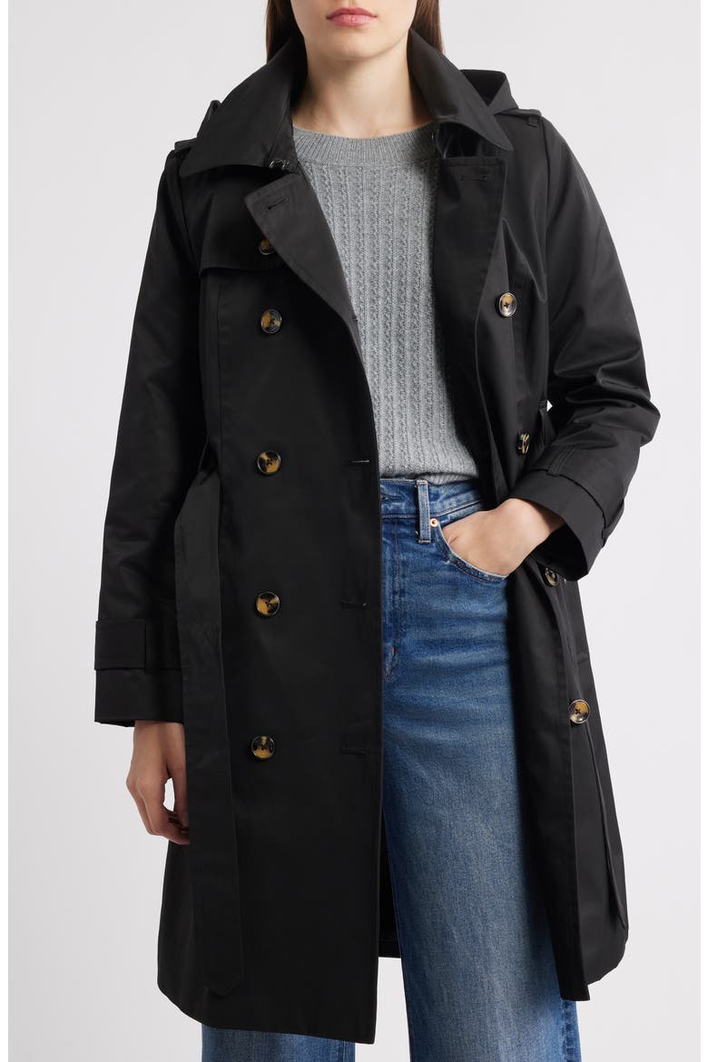 Double Breasted Trench Coat, Alternate, color, BLACK