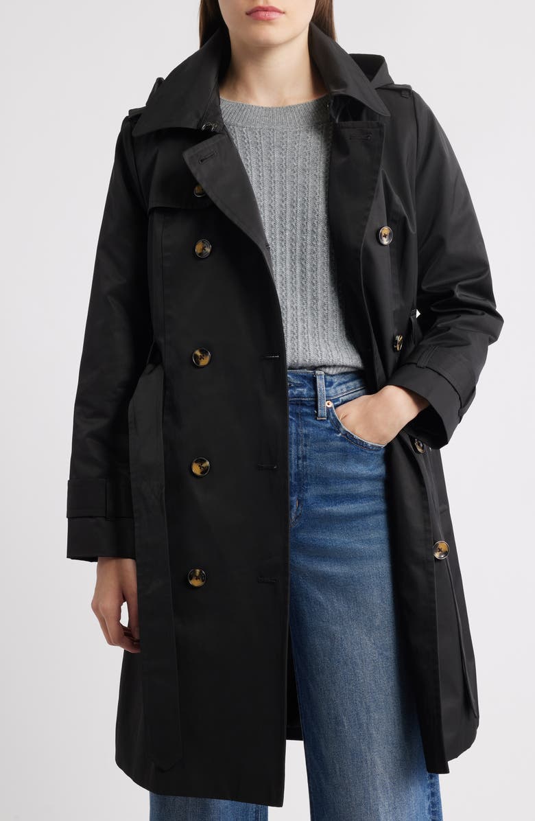 London Fog Double Breasted Trench Coat, Alternate, color, Black