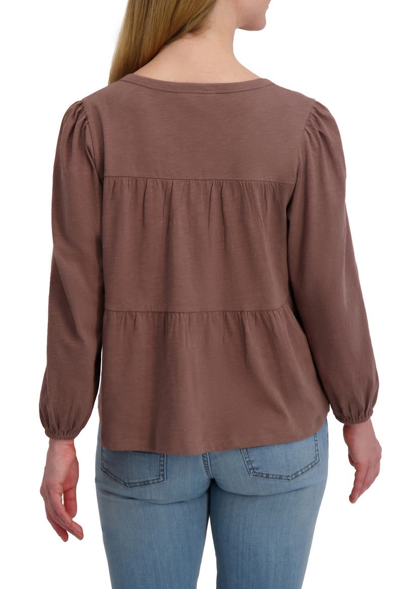 Long Sleeve Cotton Babydoll Top, Alternate, color, DEEP TAUPE