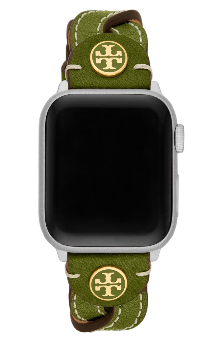 Tory Burch Braided Leather Apple Watch<sup>®</sup> Watchstrap, Alternate, color,