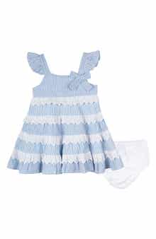 Rare Editions Stripe Tiered Dress & Bloomers Set
