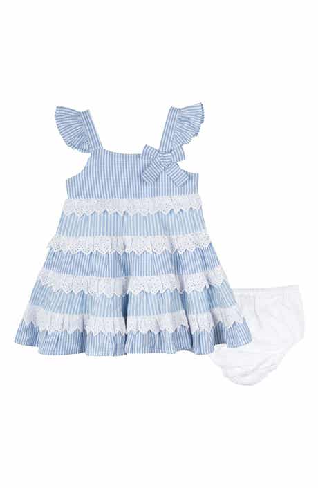 Rare Editions Stripe Tiered Dress & Bloomers Set