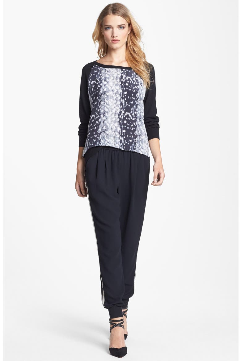 'Malena B.' Mixed Media Sweater, Alternate, color, SNOW LEOPARD CAVIAR
