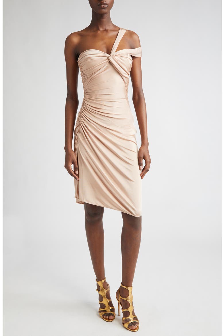 One-Shoulder Twist Front Jersey Minidress, Main, color, DEEP OYSTER