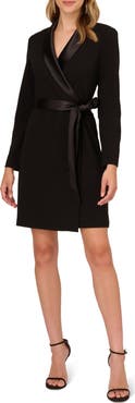 Adrianna Papell Tux Long Sleeve Crepe Faux Wrap Dress