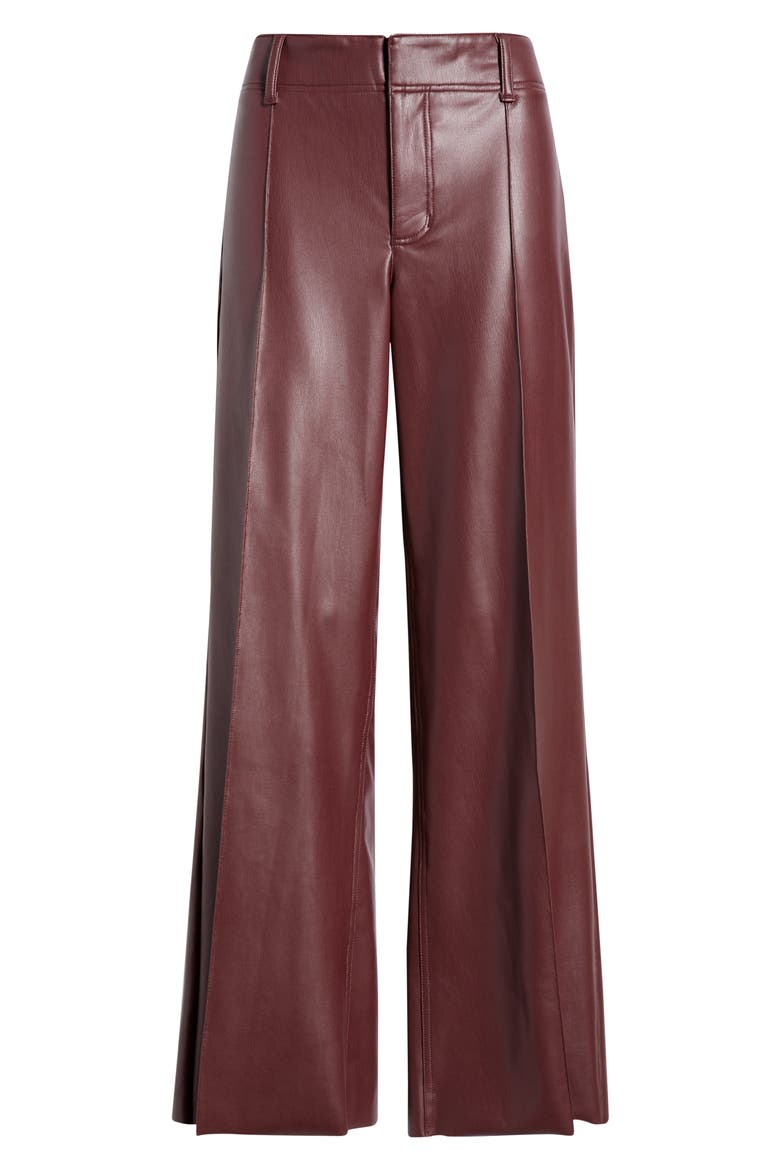 Pintuck Faux Leather Wide Leg Pants, Alternate, color, PLUM