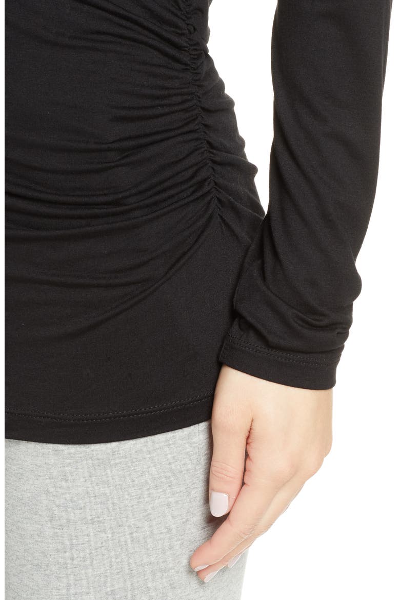 Asymmetrical Side Ruched Tee, Alternate, color, BLACK