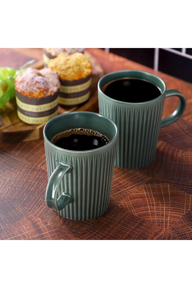 4 Piece 16.5 Ounce Embossed Stoneware Mug Set, Alternate, color, Matte Sage