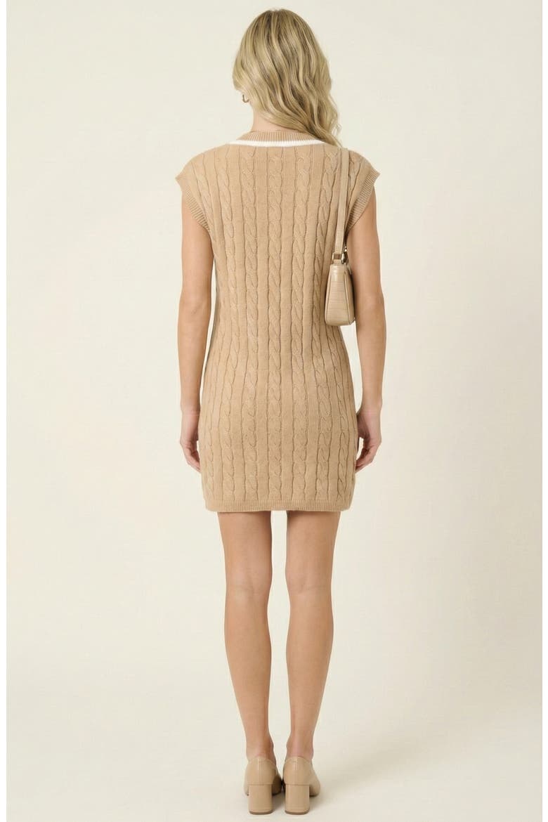 Cable-Knit Mini Sweater Dress with Pockets, Alternate, color, Beige