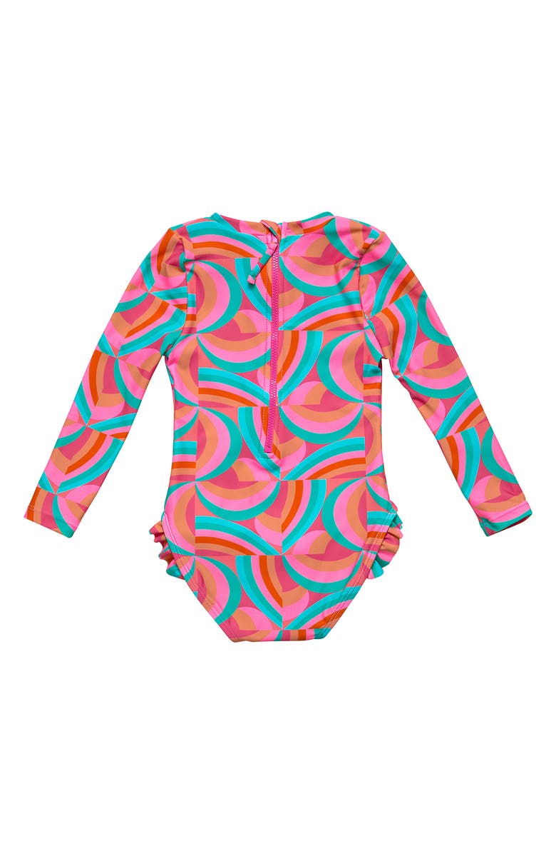 Snapper Rock Geo Melon Long Sleeve Rashguard Swimsuit, Alternate, color, 