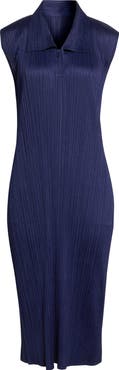 Issey Miyake Monthly Colors May Pleated Sleeveless Midi Polo Dress