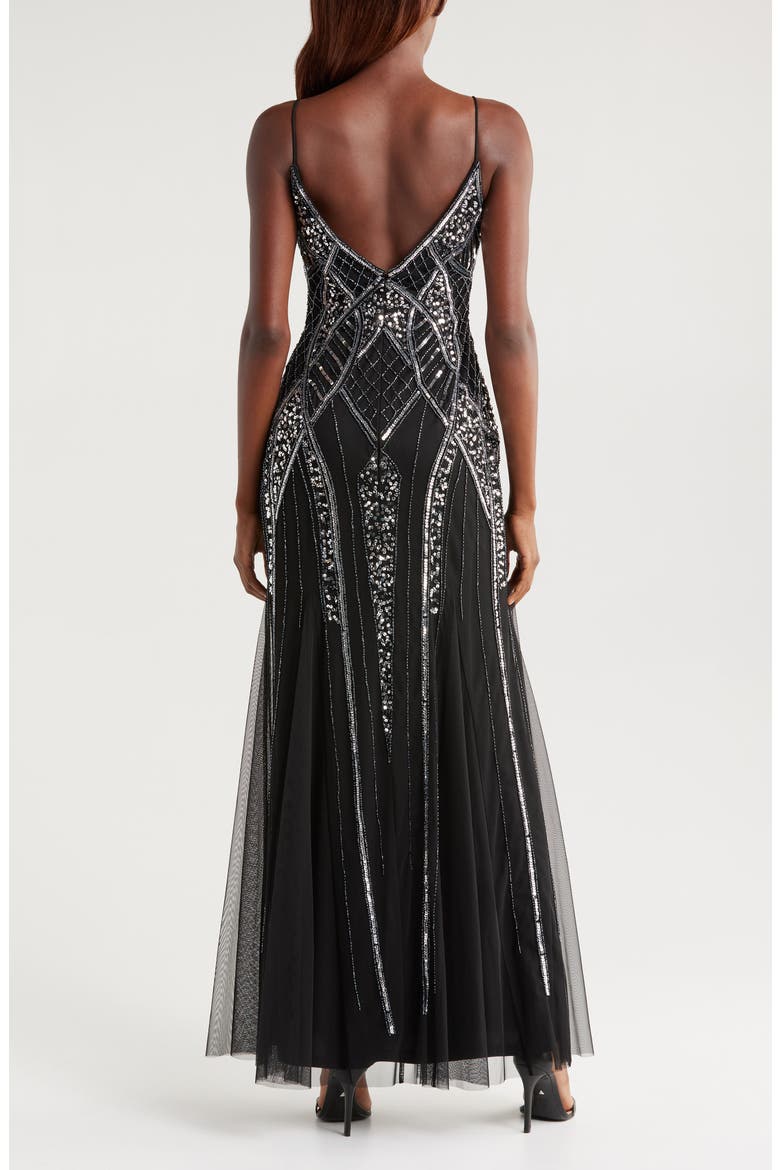 Embellished V-Neck Gown, Alternate, color, BLACK