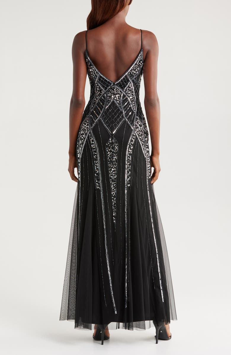 bebe Embellished V-Neck Gown, Alternate, color, 