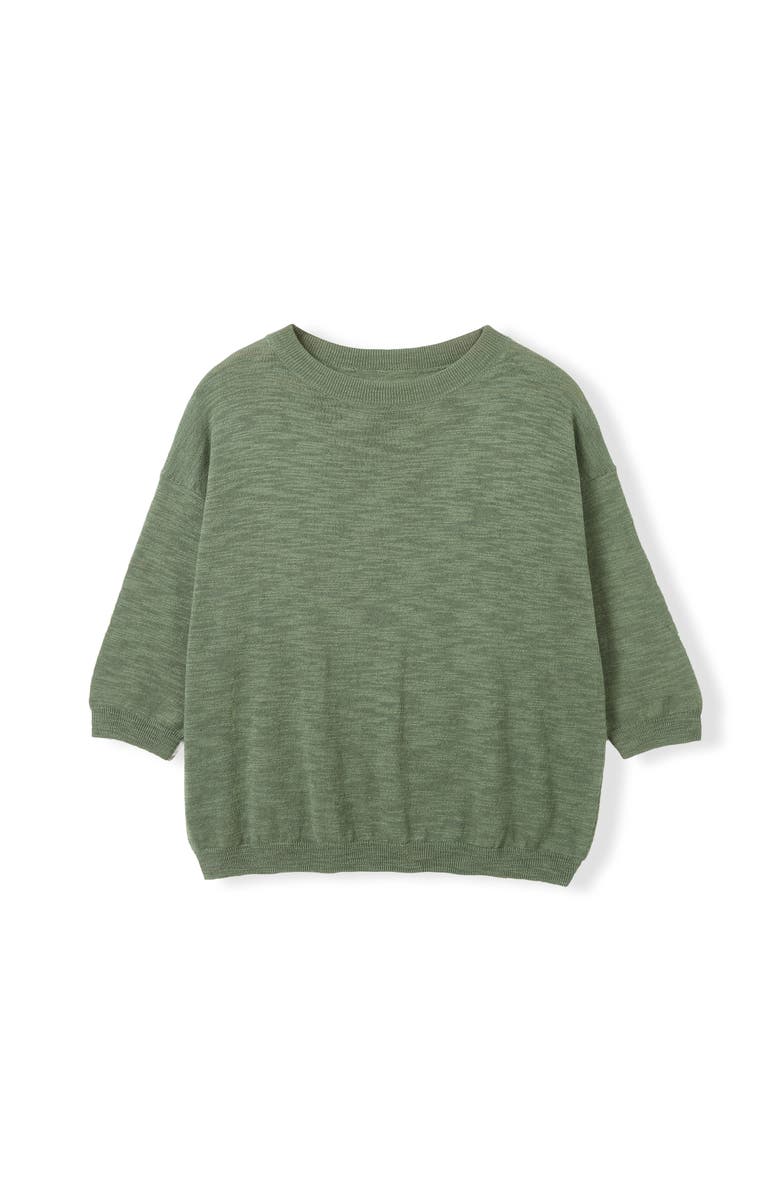 Celtic & Co. 3/4 Sleeve Linen Blend Crew Neck Top, Alternate, color, Dark Sage