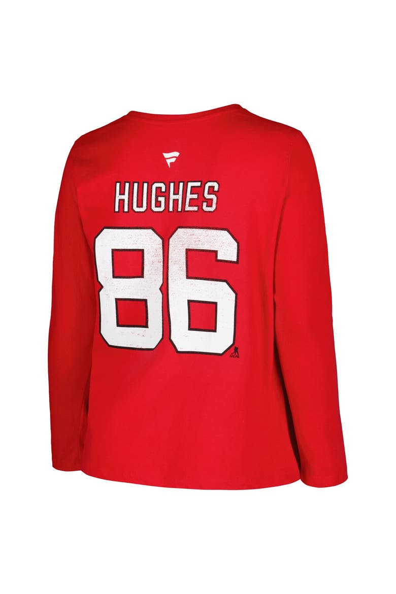 Women's Profile Jack Hughes Red New Jersey Devils Plus Size Name & Number Long Sleeve T-Shirt, Alternate, color, Red