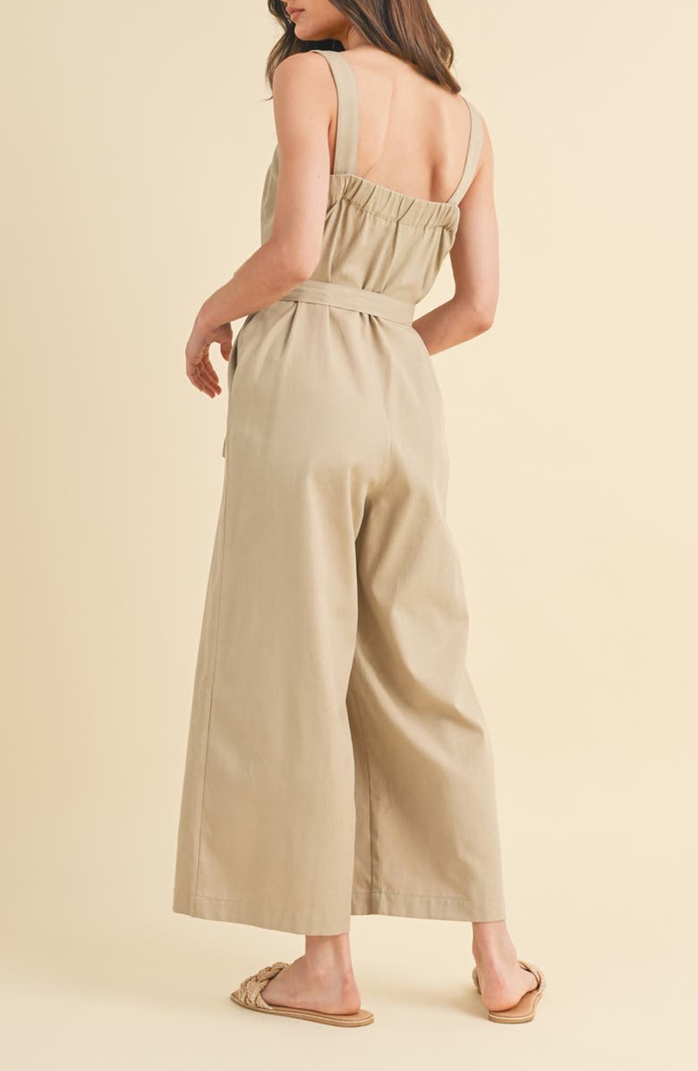 WISHLIST Belted Cotton Blend Capri Jumpsuit, Alternate, color, Taupe