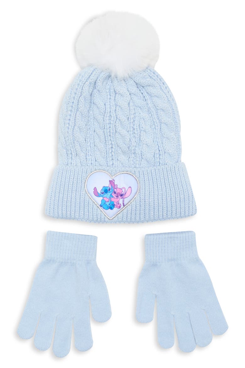 Kids' Stitch and Angel Beanie and Gloves Set, Main, color, BLUE
