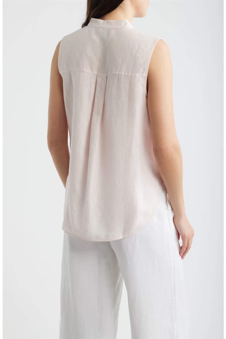 Sleeveless Linen Mandarin Collar Button-Up Shirt, Alternate, color, CRYSTAL PINK