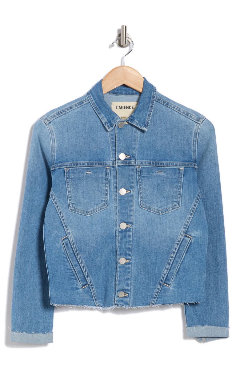 L'AGENCE Janelle Slim Fit Raw Hem Denim Trucker Jacket, Alternate, color, 