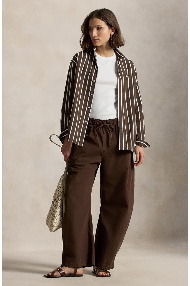 Relaxed Fit Stripe Cotton Button-Up Shirt, Alternate, color, DARK BROWN/ WHITE