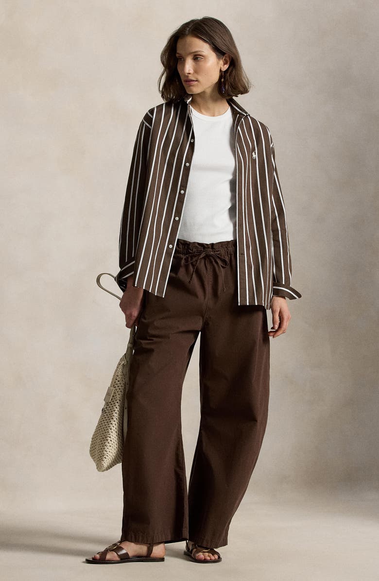 Polo Ralph Lauren Relaxed Fit Stripe Cotton Button-Up Shirt, Alternate, color, Dark Brown/ White