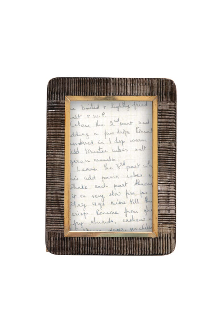 Hand-Carved Horn Photo Frame with Brass Border, Main, color, Black