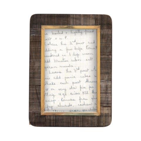 Hand-Carved Horn Photo Frame with Brass Border
