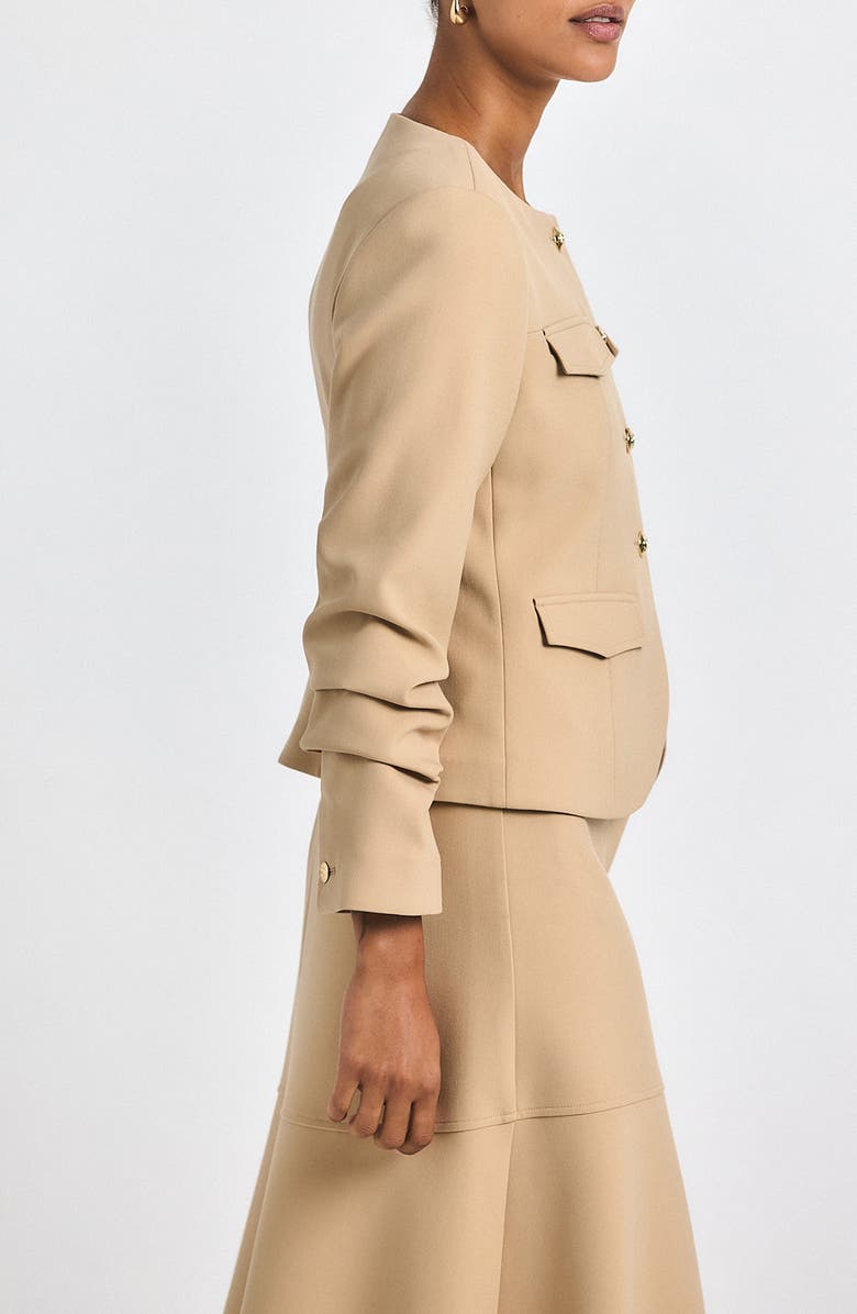 Derek Lam 10 Crosby Novessa Ruched Sleeve Jacket, Alternate, color, Camel