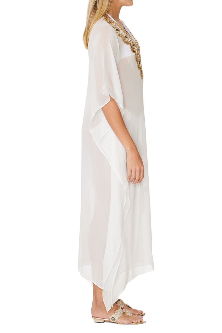 Goddess Beaded Cover-Up Caftan, Alternate, color, WHITE
