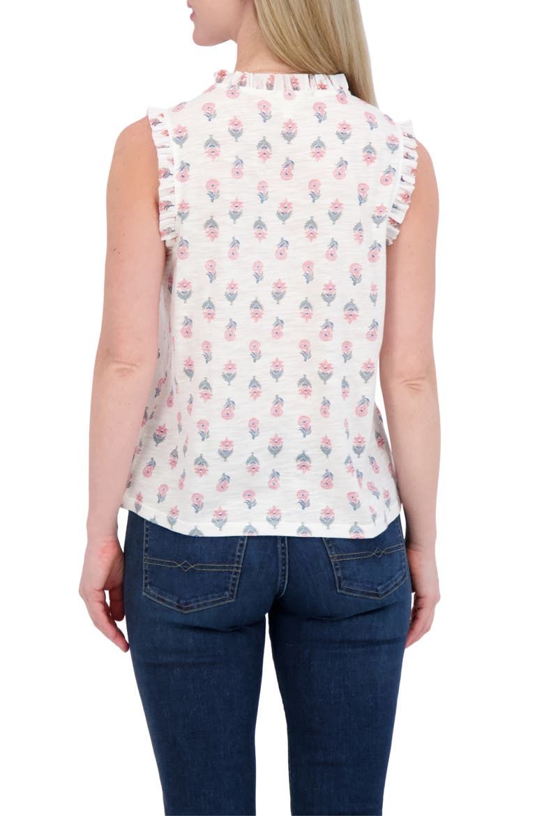 Ruffle Split Neck Cotton Blend Tank, Alternate, color, WHITE MULTI
