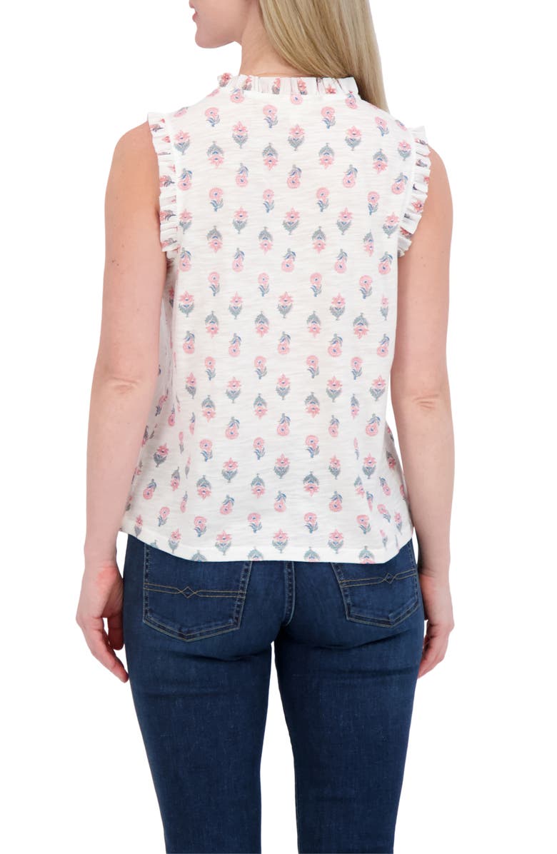 Lucky Brand Ruffle Split Neck Cotton Blend Tank, Alternate, color, White Multi