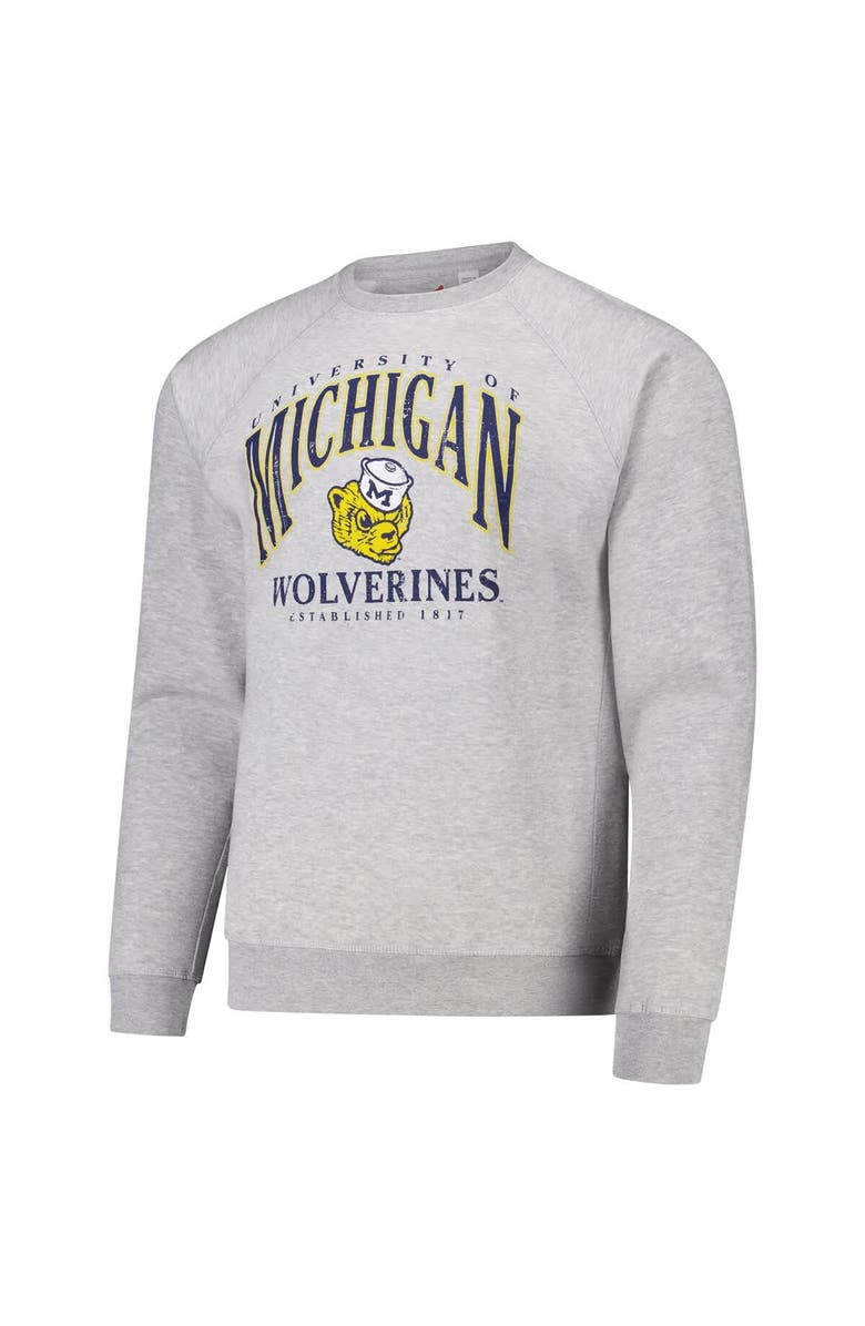 LEAGUE COLLEGIATE WEAR Men's League Collegiate Wear Heather Gray Michigan Wolverines Tall Arch Essential 2.0 Pullover Sweatshirt, Alternate, color, Heather Gray