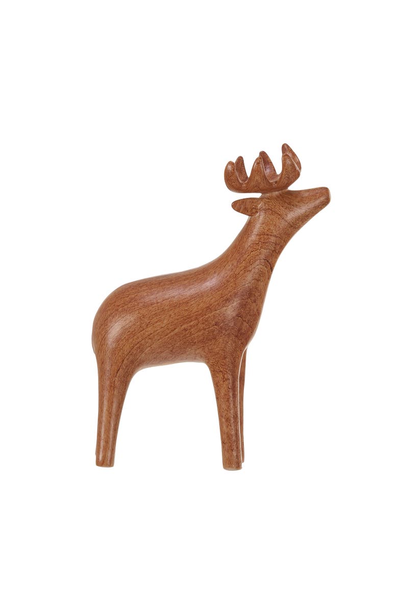 Stoneware Standing Deer Decor with Wood Finish, Brown, Main, color, Brown