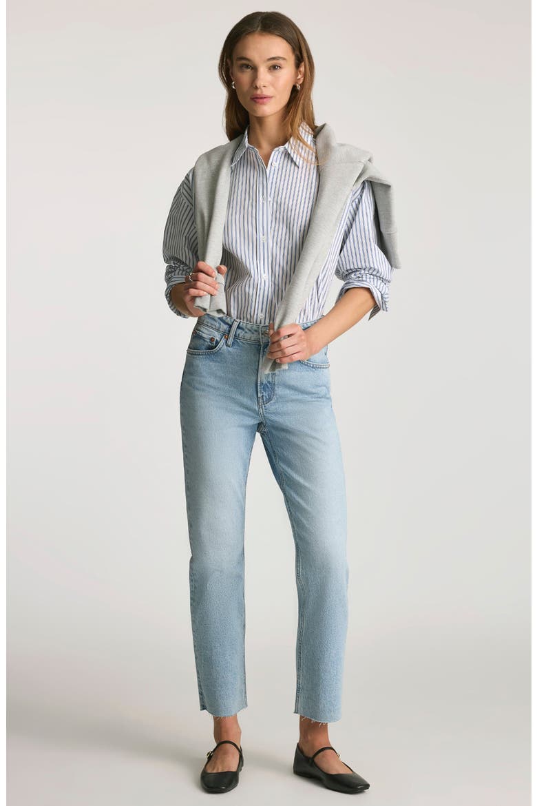 New York Raw Hem High Waist Ankle Straight Leg Jeans, Alternate, color, LIGHT BRUSHED CLASSIC BLUE