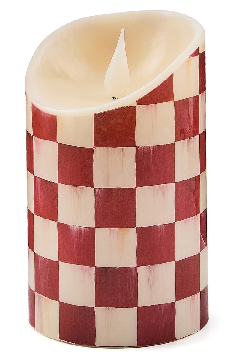 MACKENZIE CHILDS Cherry Check Flameless 5-Inch Pillar Candle, Main, color, Cherry
