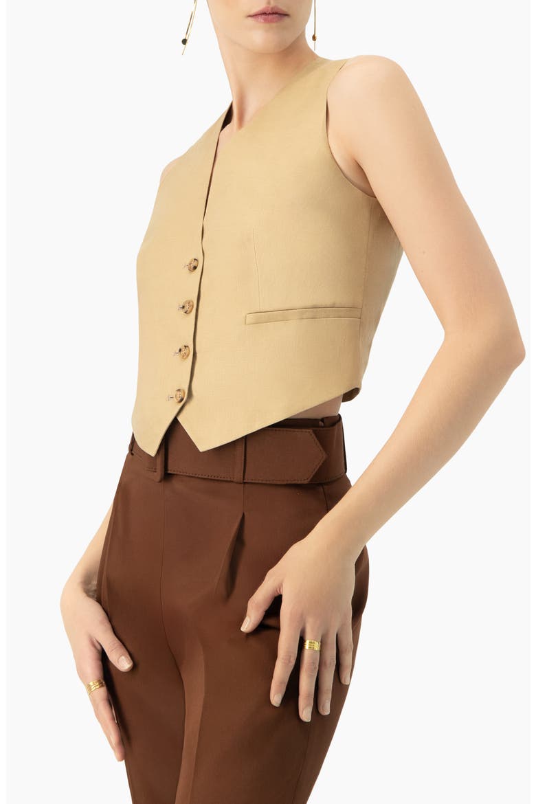 Linen Vest with Faux Pockets, Alternate, color, Beige