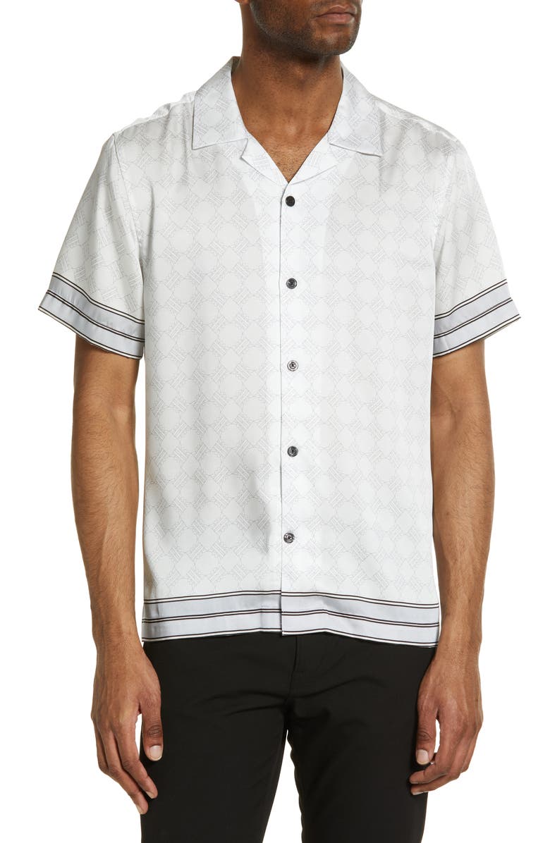 Reiss Suarez Woven Short Sleeve Button-Up Camp Shirt, Main, color, Soft Grey