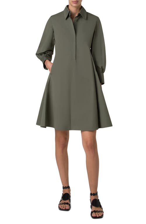Akris Punto Long-sleeve Heavy Cotton Poplin Mini Shirtdress In Laurel