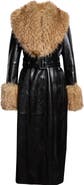 Stand Studio Estella Belted Faux Leather Coat with Faux Fur Trim