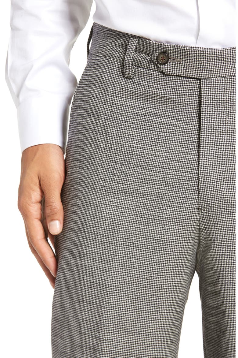 Touch Finish Flat Front Plaid Classic Fit Stretch Houndstooth Dress Pants, Alternate, color, BLACK/ WHITE